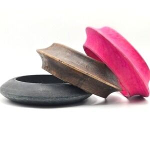 Set of 3 Wooden Bangles Bracelets Black Pink Brown Stackable Bangle Set